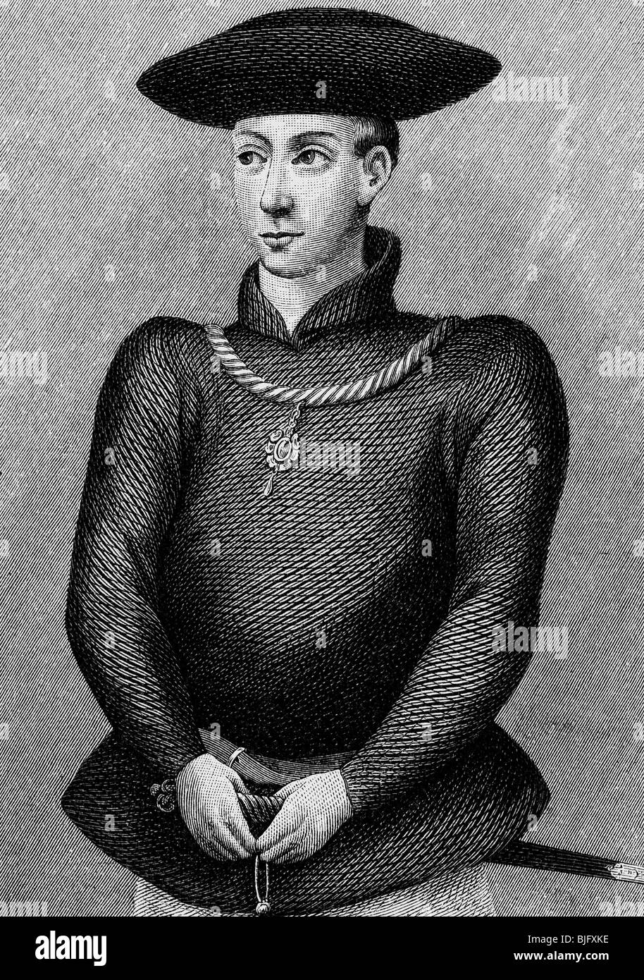 James i, 10.12.1394 - 21.2.1437, Re di Scozia 4.4.1406 - 21.2.1437, a mezza lunghezza, incisione in legno, 19th secolo, , Foto Stock