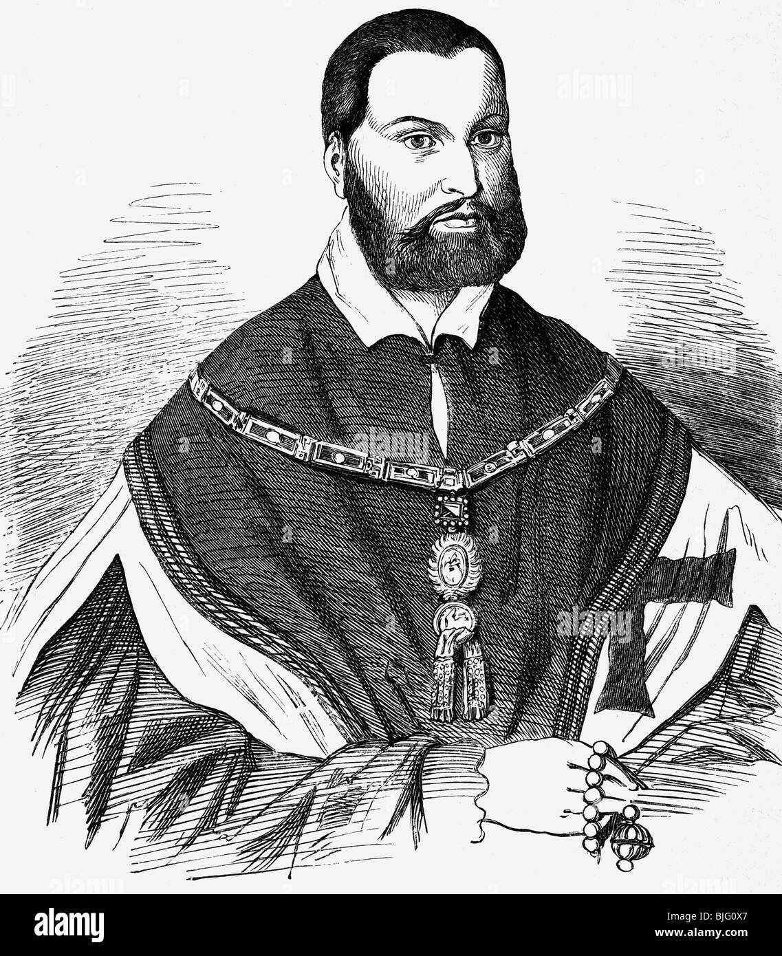 Albert, 17.5.1490 - 20.3.1568, Gran Maestro Dell'Ordine Teutonico 1510 - 1525, Duca di Prussia 1525 - 1568, a mezza lunghezza, incisione in legno, 19th secolo, , Foto Stock