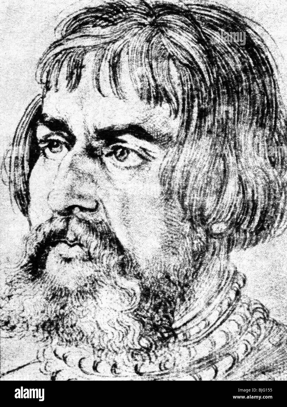 Cranach, Lucas il sambuco, 1472 - 16.10.1553, pittore tedesco e illustrator, ritratto, disegno di Albrech Dürer, 1524, , artista del diritto d'autore non deve essere cancellata Foto Stock