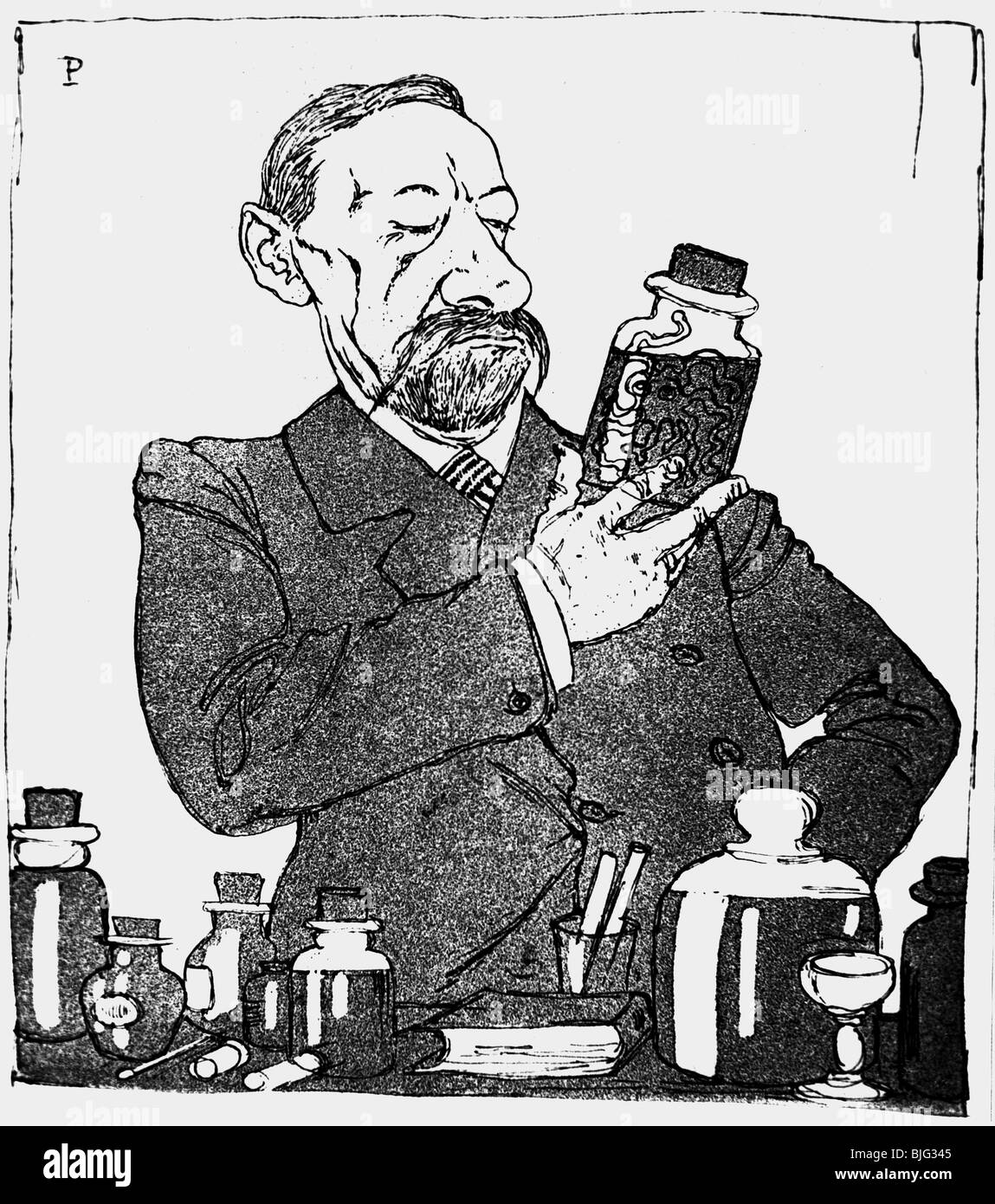 Albert i, 13.11.1848 - 26.6.1922, Principe di Monaco 10.9.1889 - 26.6.1922, caricatura, oceanologo, disegno di E. Praetorius, 'Zeit im Bild', 1913, Foto Stock