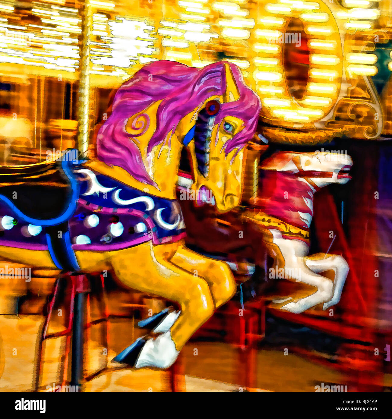 Effetto speciale Pan Shot della Giostra cavalli al Kentucky State Fair di Louisville, Kentucky Foto Stock