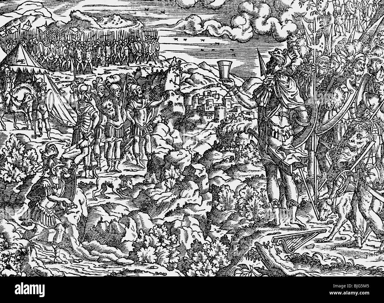 Belle arti, Amman, Jost (1539-1591), xilografia, 15.5 cm x 11 cm, illustrazione della Bibbia stampata da Sigmund Feyerabend, di Francoforte sul Meno, Germania, 1564, artista del diritto d'autore non deve essere cancellata Foto Stock