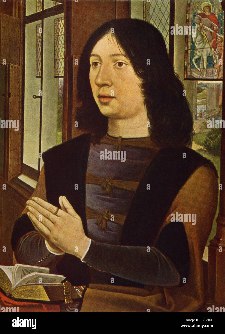 Questo ritratto di Martin van Nieuwenhove è del fiammingo pittore religioso Hans Memling (c. 1430-1494). Foto Stock
