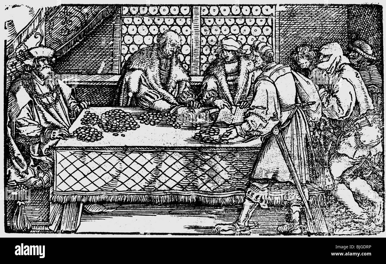 Denaro / finanza, cambiacollo, legno di Hans Wielitz, Germania, 16th secolo, , Foto Stock