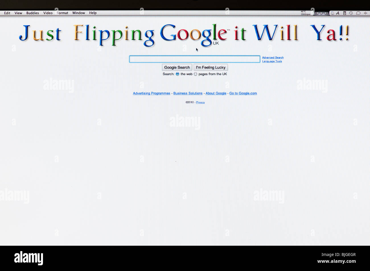 Appena capovolgimento di Google sarà ya. Google Altered digitalmente home page Foto Stock