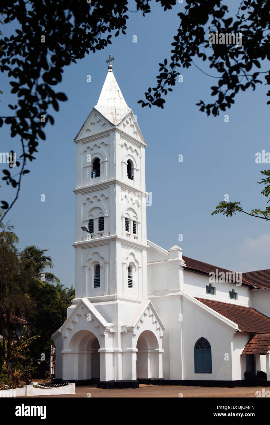 India Kerala, Calicut, Kozhikode, Bank Road, Chiesa dell India del Sud con unica architettura Euro-Keralan Foto Stock