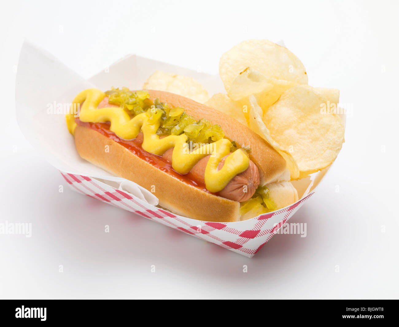 Un hot dog con patatine - Foto Stock