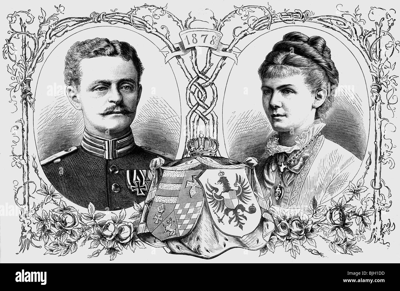 Federico II, 16.11.1852 - 24.2.1931, Granduca del 13.6.1900 - 10.11.1918, con moglie Elisabetta Anna, incisione in legno, circa 1885, Foto Stock