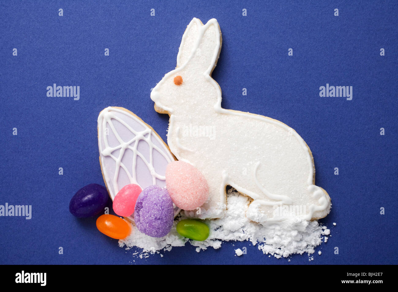 Biscotti di Pasqua (Easter Bunny, uovo di Pasqua), zucchero & Jelly Beans - Foto Stock