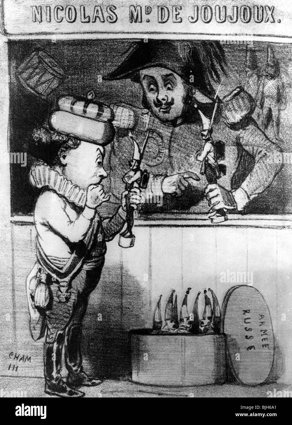 Nicholas i Pavlovich, 6.7.1796 - 2.3.1855, imperatore di Russia 19.11.1825 - 2.3.1855, con l'imperatore Francesco Giuseppe i d'Austria, caricatura, disegno di Cham, Francia, 1849, , Foto Stock