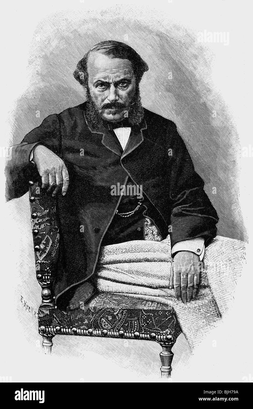Persigny, Jean Gilbert Fialin, duca di, 11.1.1808 - 13.1.1872, politico francese, ministro degli interni 22.1.1852 - 23.6.1854 e 5.12.1860 - 23.7.1863, a metà lunghezza, incisione in legno di E. Krell, 2nd metà 19th secolo, , Foto Stock