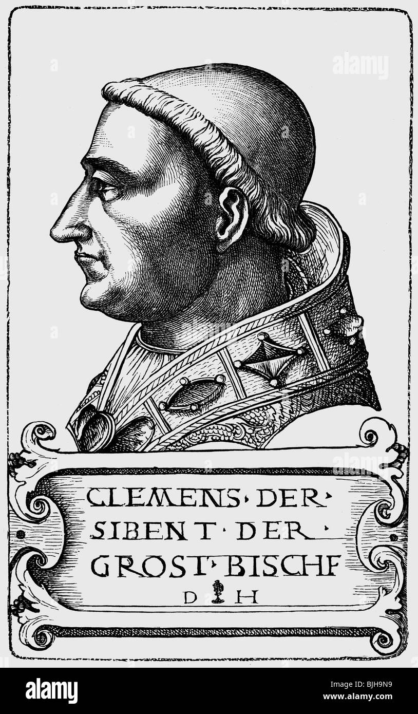Clemente VII (Giulio de Medici), 26.5.1478 - 25.9.1534, Papa 19.11.1523 - 25.9.1534, ritratto, incisione su rame di Daniel Hopfer, XVI secolo, , artista del diritto d'autore non deve essere cancellata Foto Stock