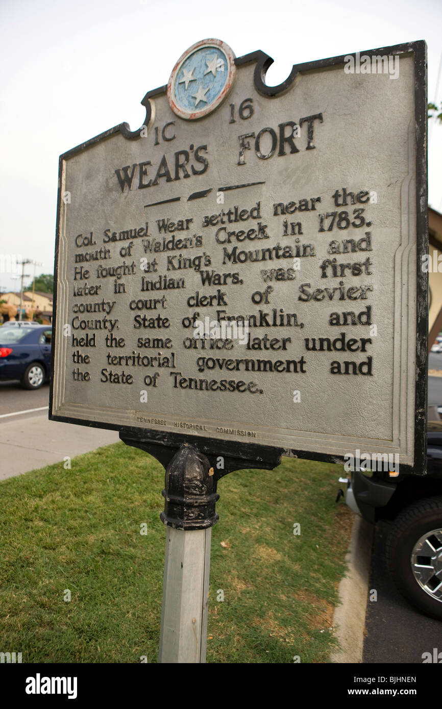 Tennessee marcatore storico per usura si Fort, Sevier County, Stato di Franklin, TN, Stati Uniti d'America Foto Stock