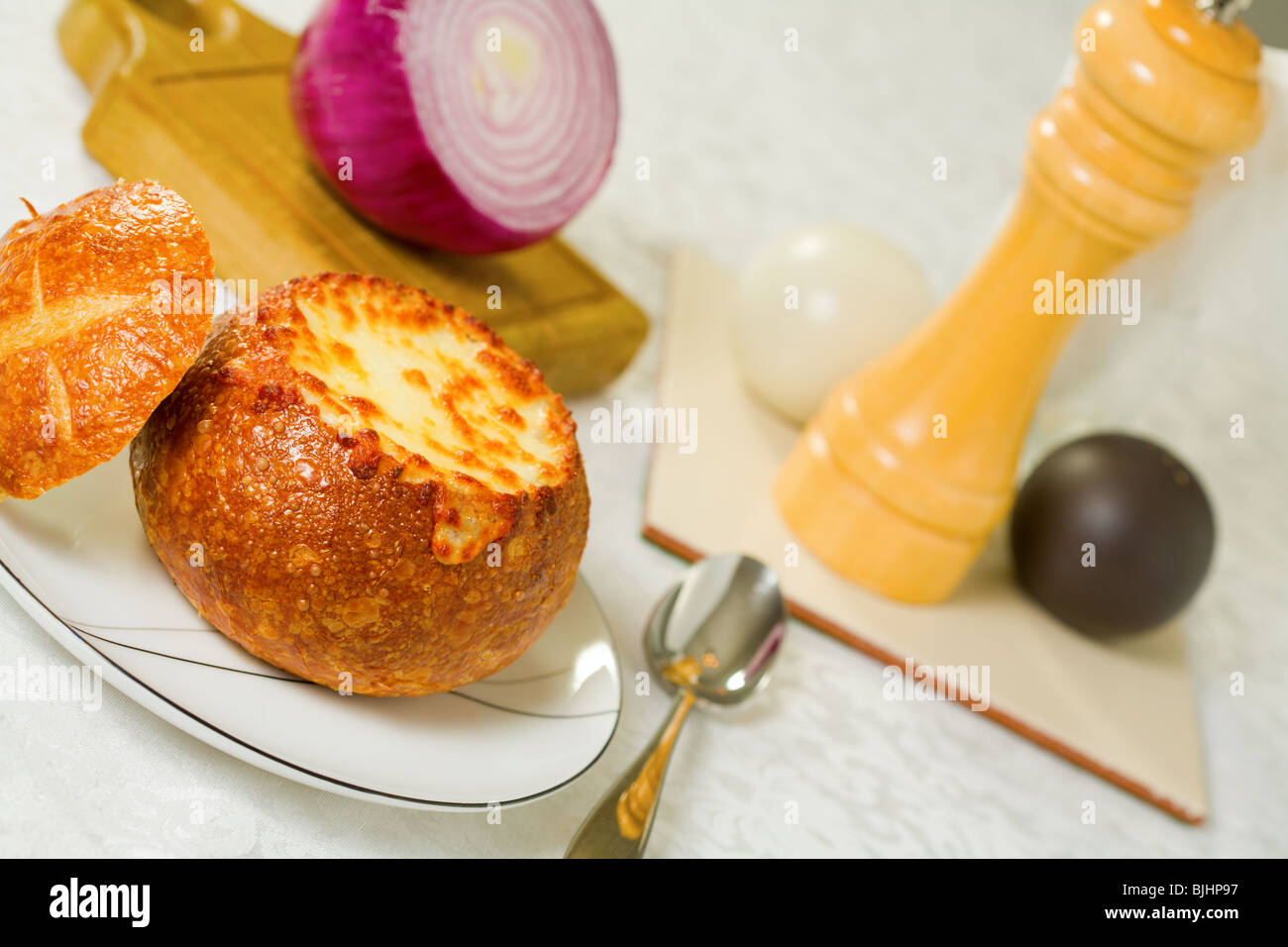 Zuppa di cipolle francese Foto Stock