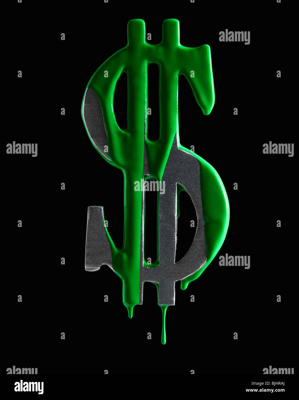 Dollaro americano di gocciolamento del simbolo della vernice verde Foto Stock