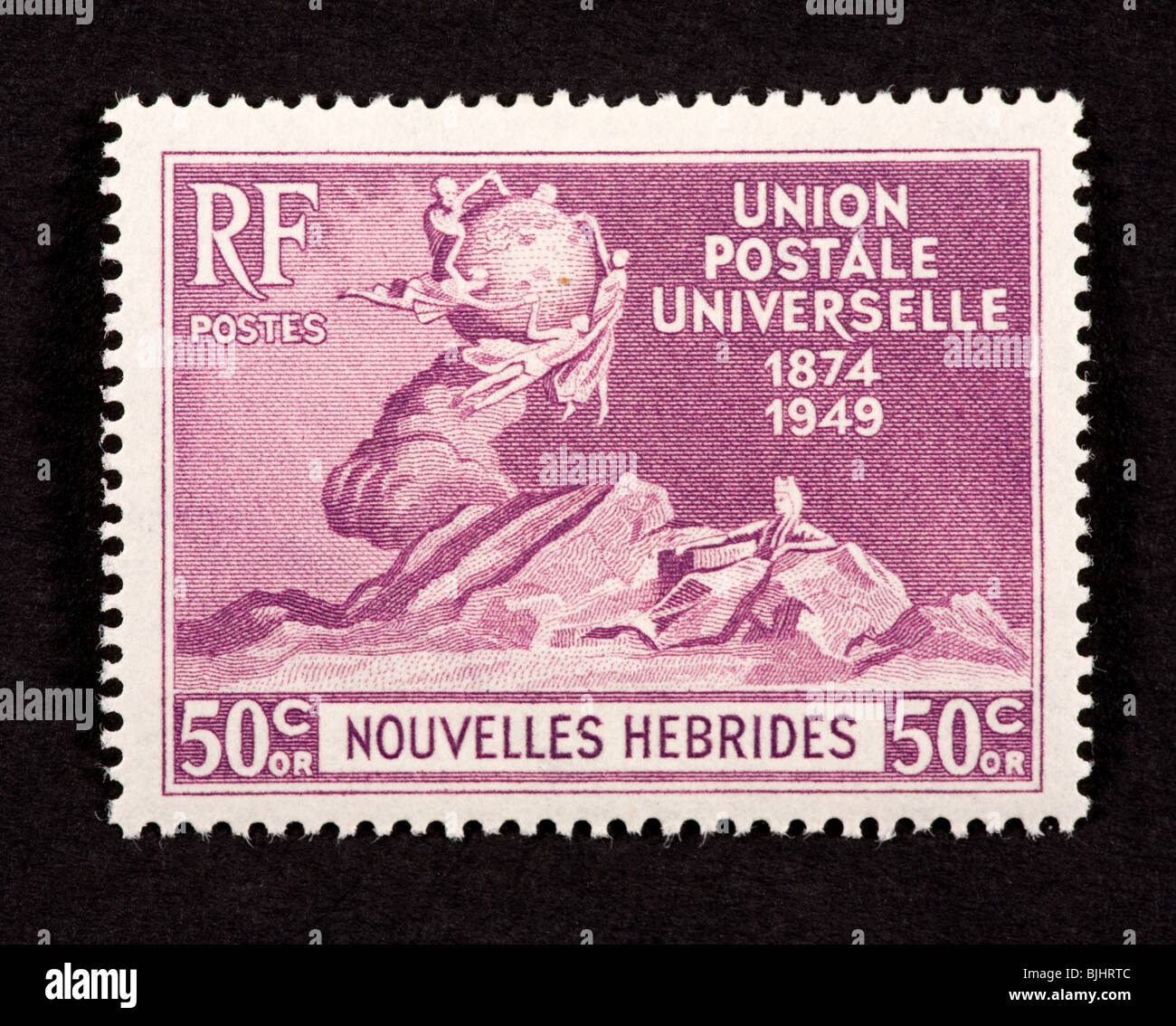 Francobollo da Nuove Ebridi onorare l'Unione postale universale (75-esimo anniversario). Foto Stock