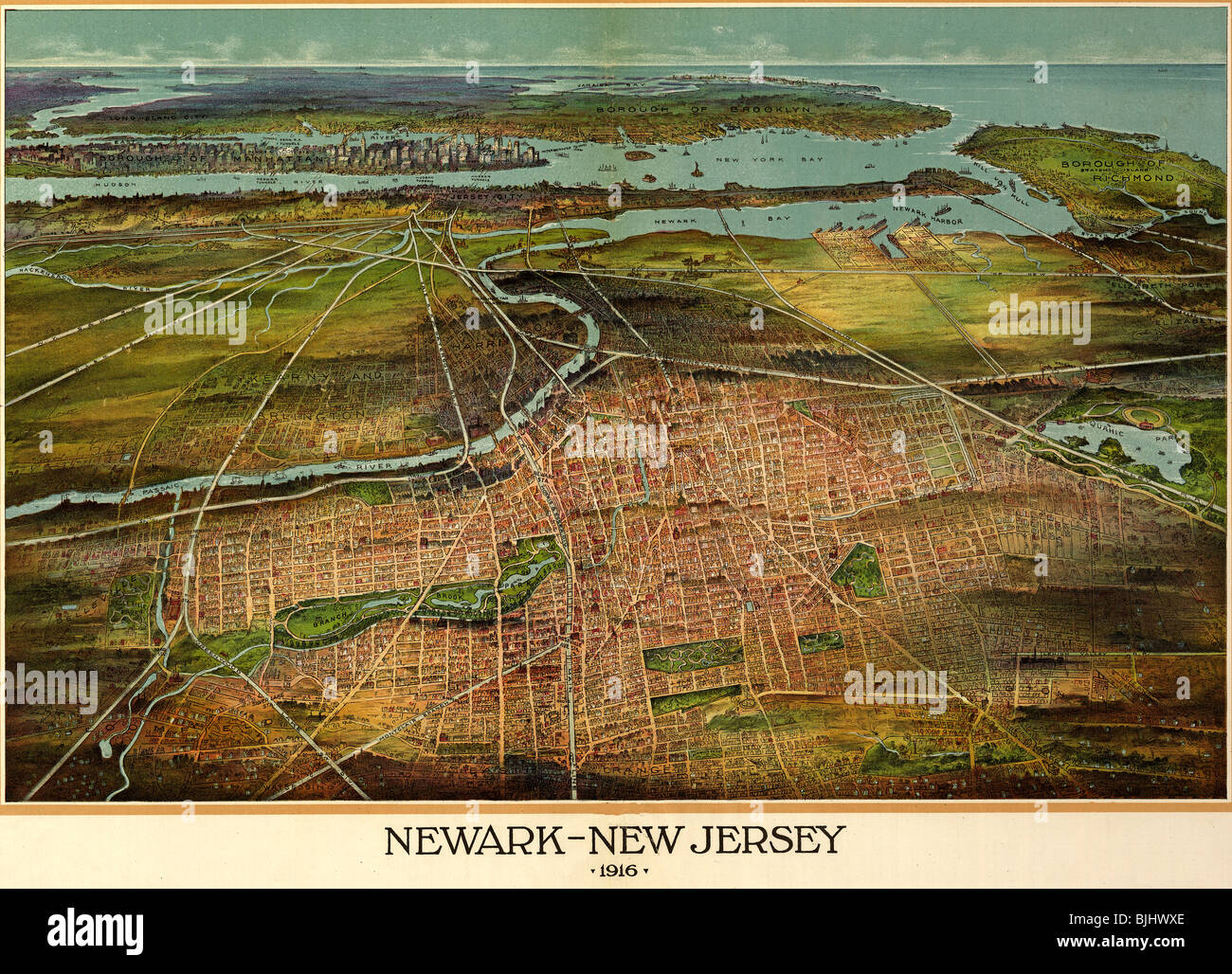 Mappa aerea di Newark NJ 1916 Foto Stock