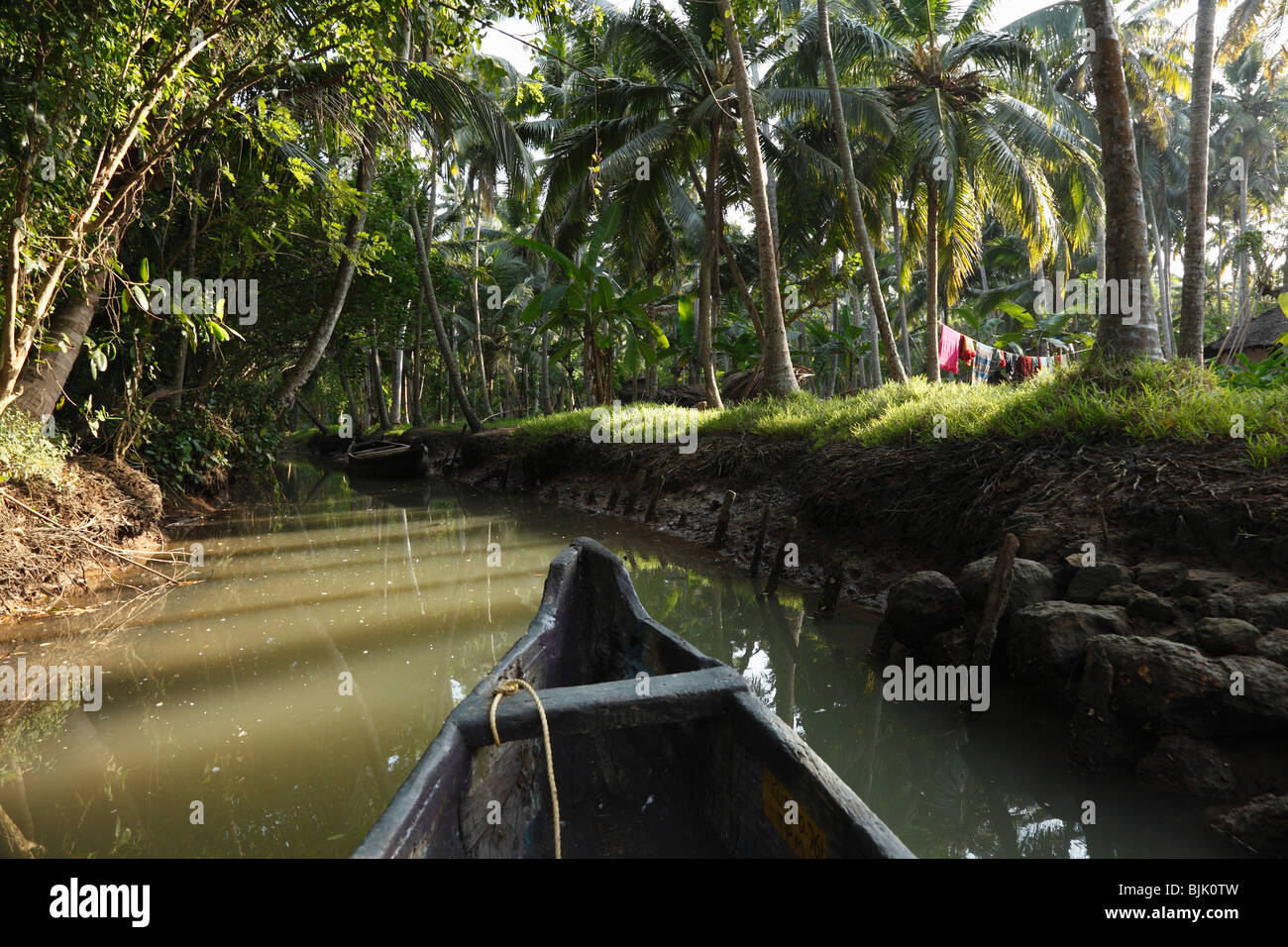 Backwaters tour su un affluente del fiume Poovar, Puvar, Kerala, India del Sud, India, Asia Foto Stock