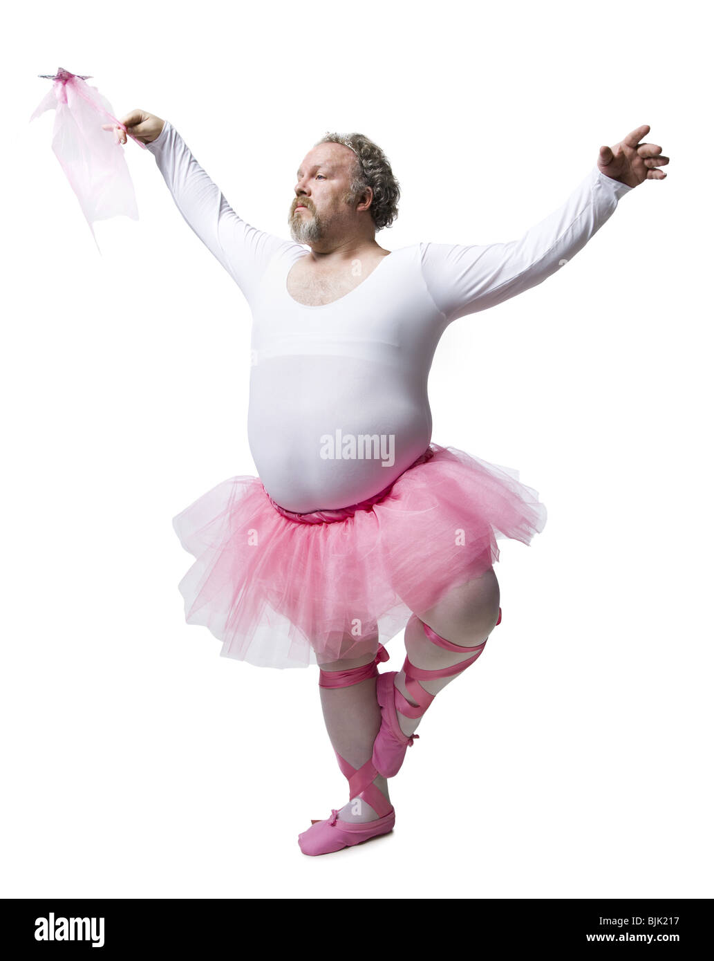 Il sovrappeso uomo in ballerina tutu sorridente Foto stock - Alamy