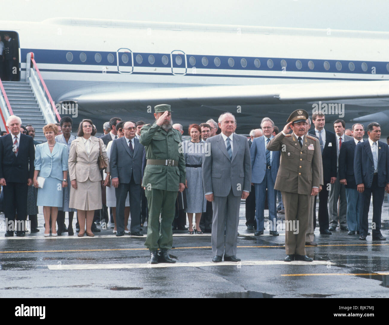 CUBA. Compianto Presidente Fidel Castro,ex premier Gorbaciov e Raul Castro in Avana 1989 prima del crollo dell'Unione Sovietica Foto Stock