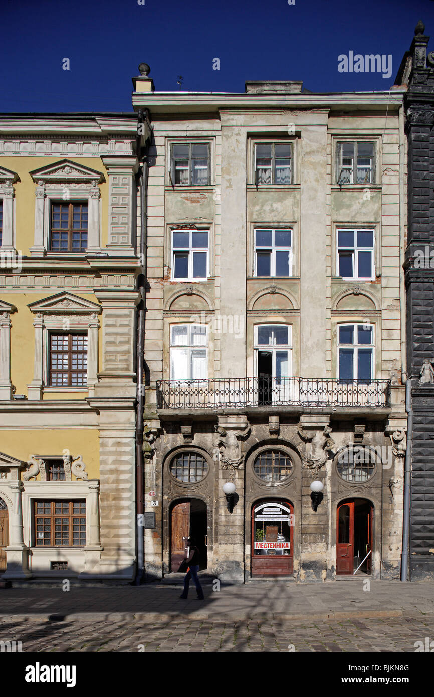 Lviv,Lvov,mercato () Rynok square,case mercantili,15th del XIX secolo,l'Ucraina occidentale Foto Stock