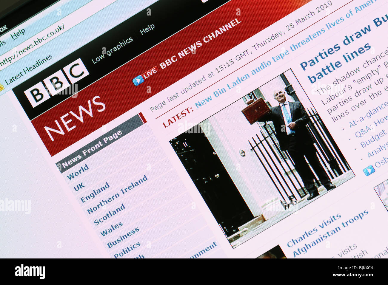 BBC News www prima pagina dei giornali online pagina web sito web Foto Stock