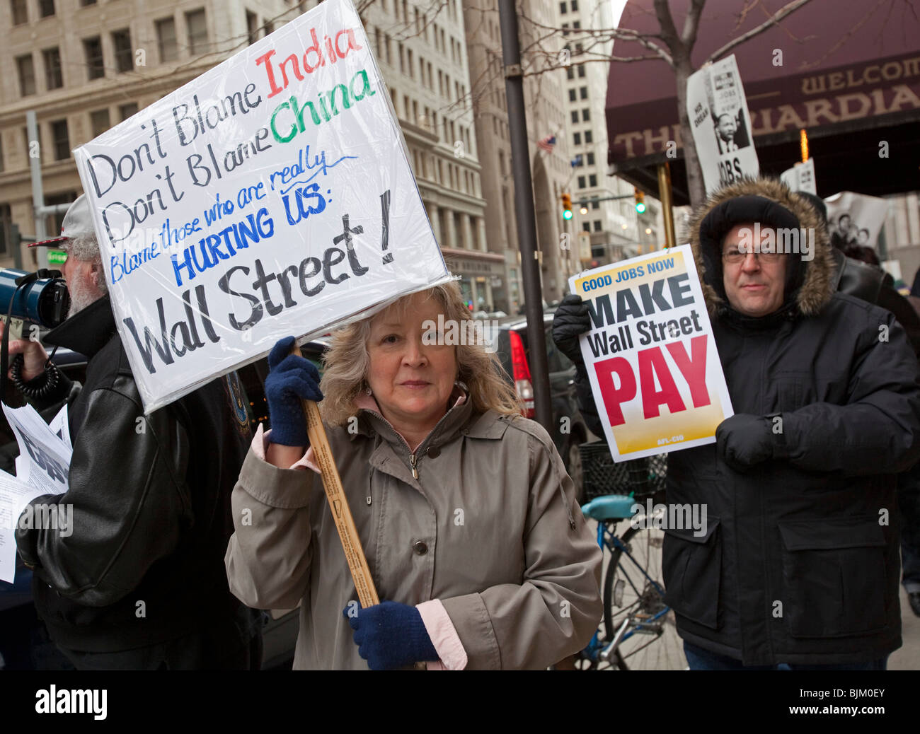 I membri dell'Unione richiedono che Wall Street banche pagare per la creazione di posti di lavoro Foto Stock