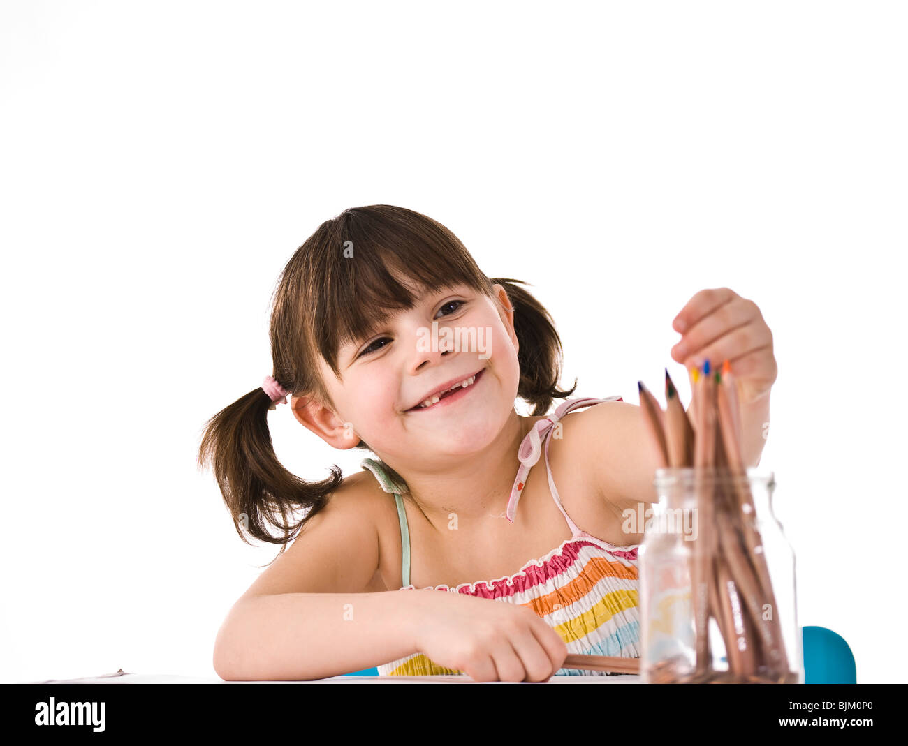 Bambina con pigtail Foto Stock