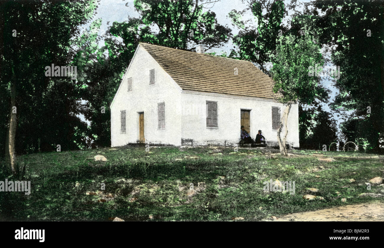 Vecchia chiesa Dunker sul campo di battaglia di Antietam. Colorate a mano i mezzitoni di una fotografia scattata dopo la guerra Foto Stock