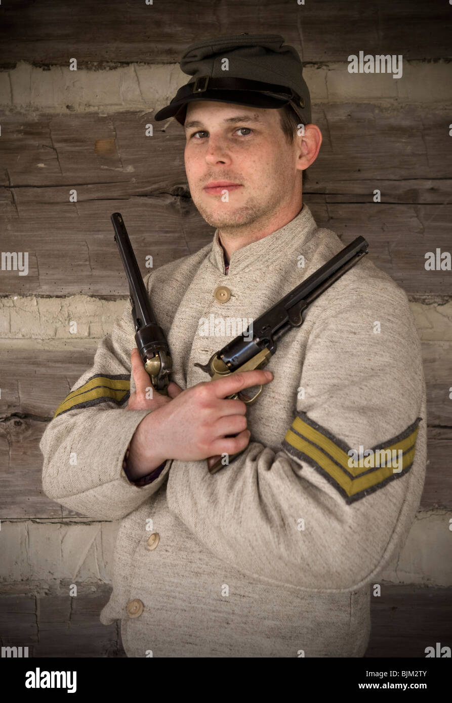 Reenactor del settimo cavalleria del Tennessee, la società C durante un raduno al crocevia di Parkers, Tennessee. Foto Stock