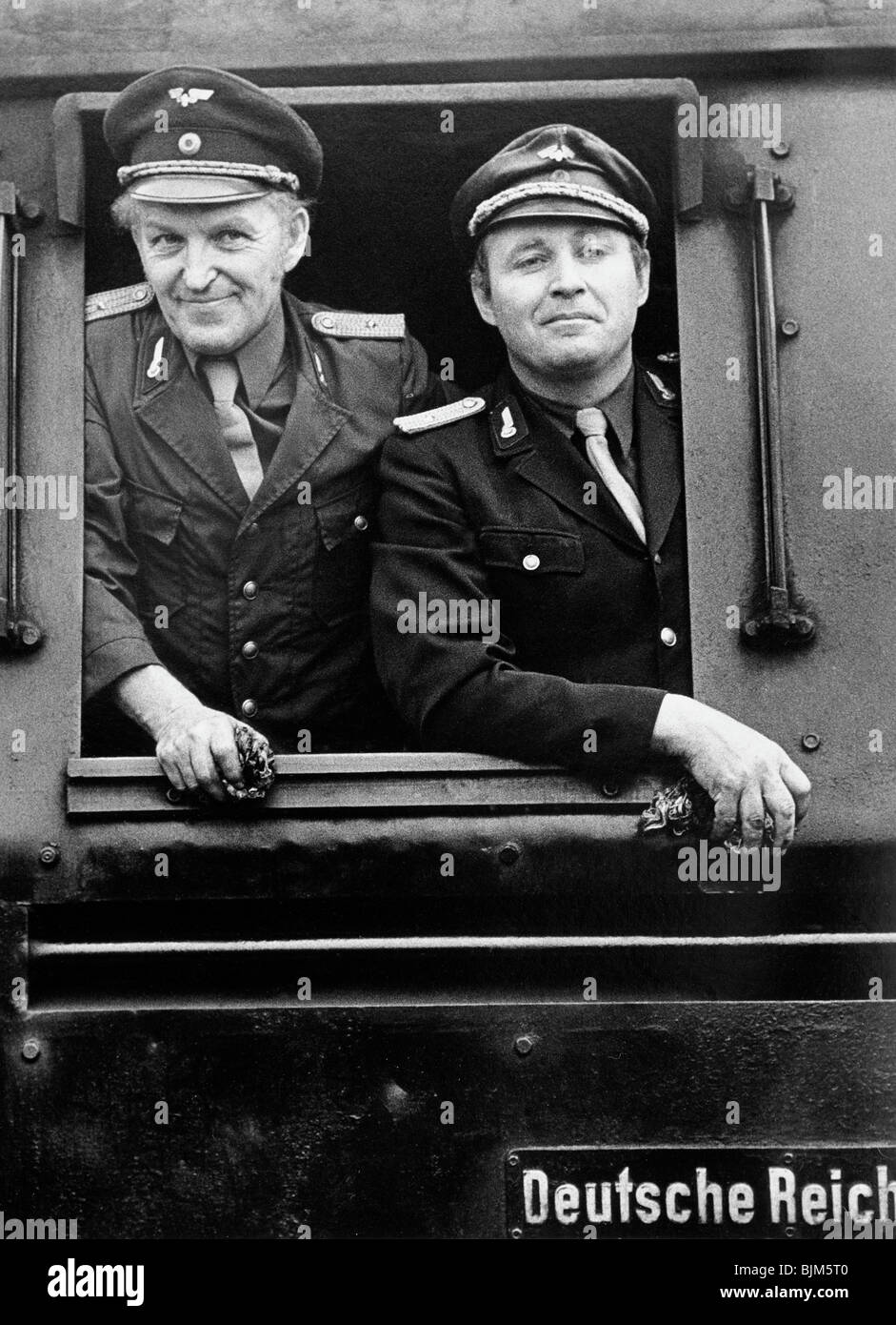 Driver del Reich tedesco ferrovie su un museo locomotiva, Germania orientale, l'Europa, circa 1984 Foto Stock