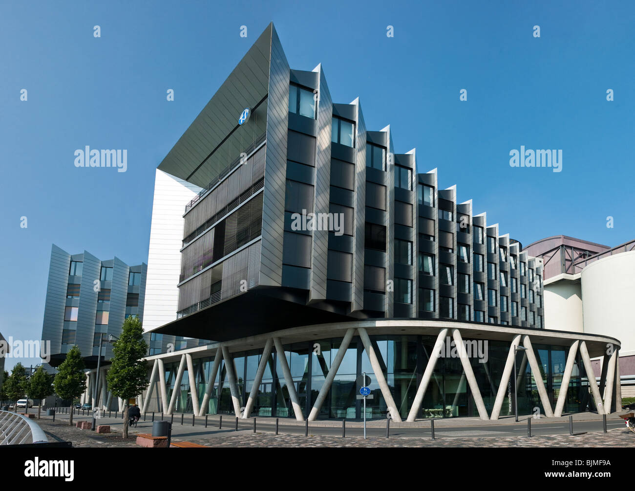 Westhafen Pier, ufficio e caso edificio, Westhafen, Francoforte Hesse, Germania, Europa Foto Stock