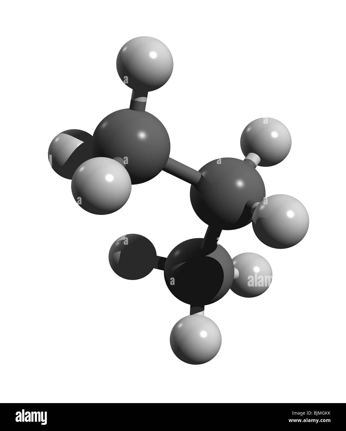 Molecola di propano (colorcode: nero = carbonio, bianco = idrogeno) Foto Stock