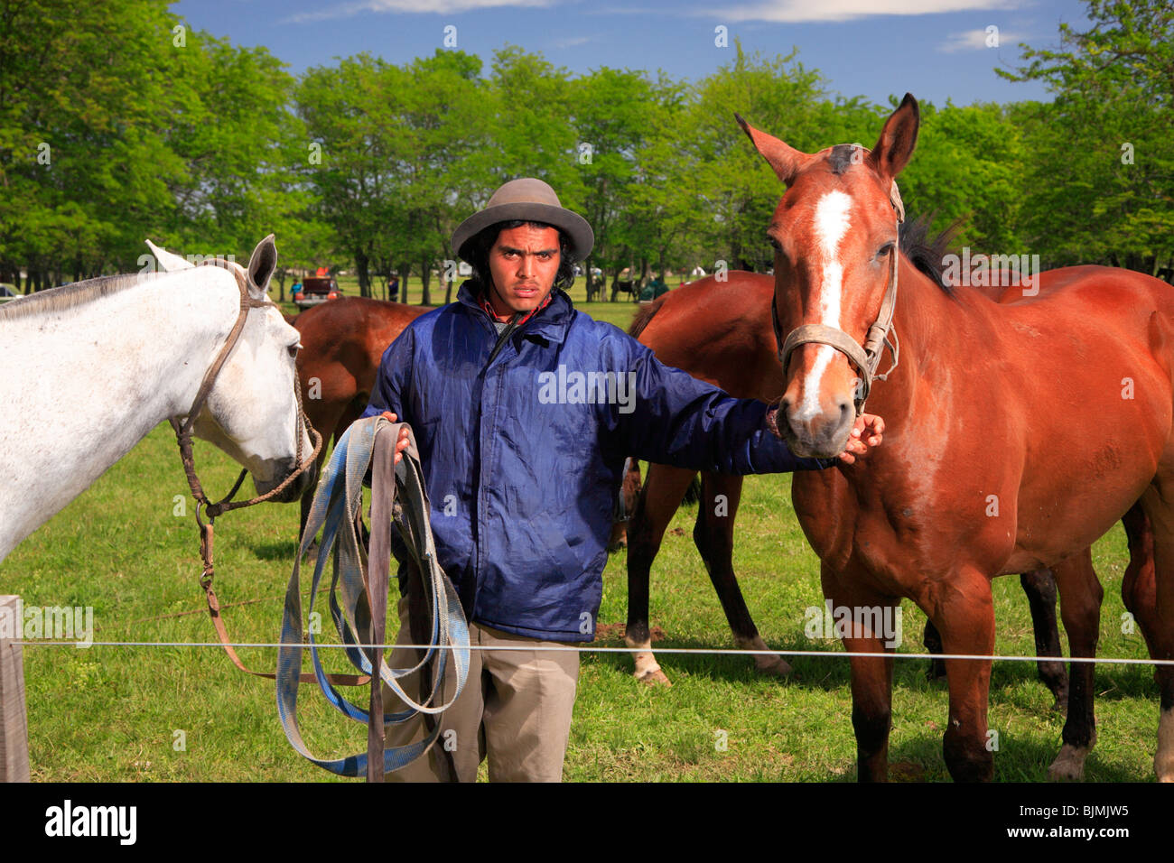 Paisano (moderno gaucho) con cavallo a San Antonio de Areco Gaucho Festival. (Fiesta de la Tradicion/ tradizione partito). Foto Stock
