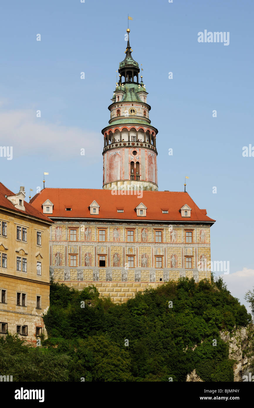 Torre del Castello di Cesky Krumlov, Cesky Krumlov, Repubblica Ceca, Europa Foto Stock