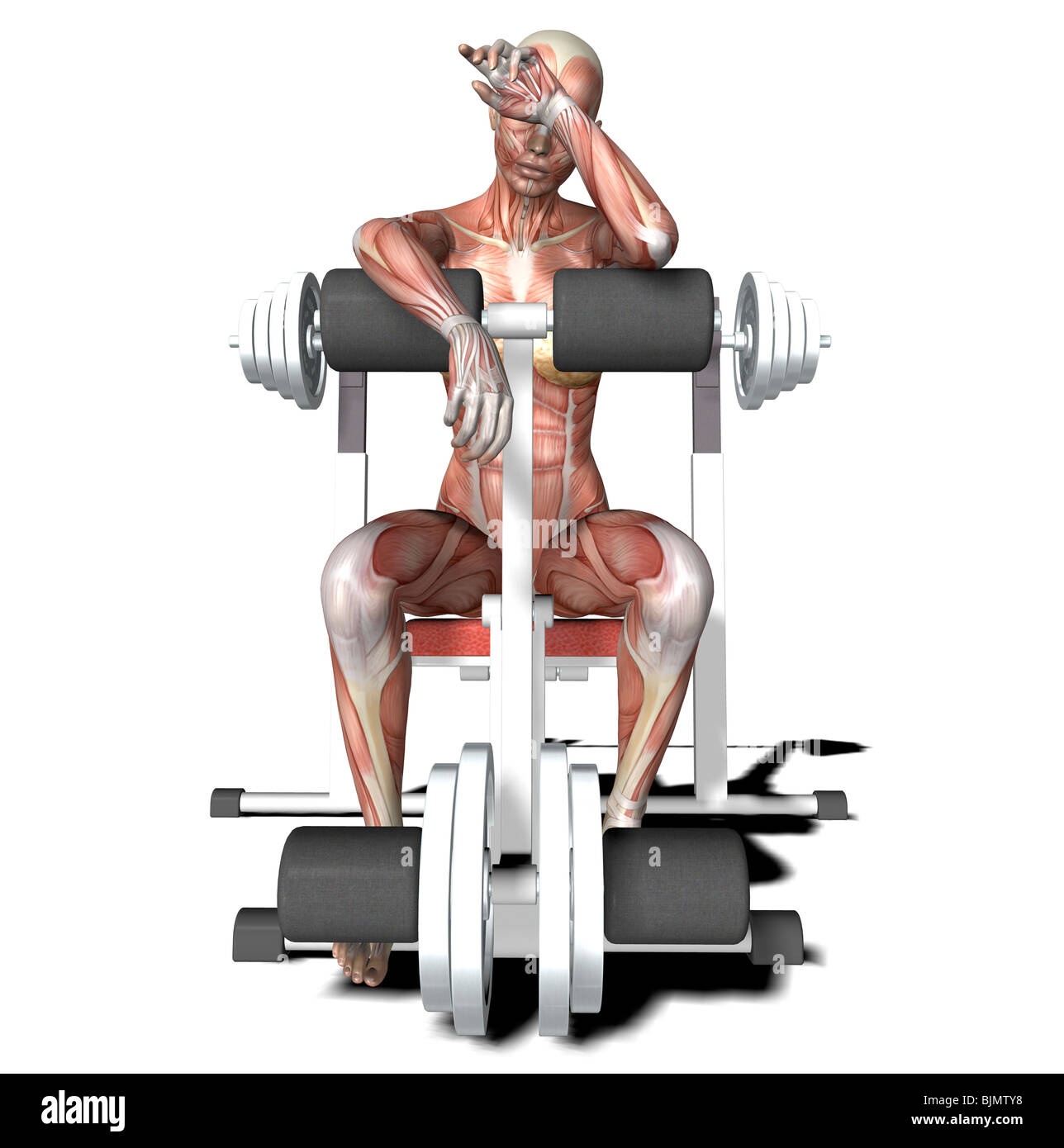 Donna di muscoli stanchi Foto Stock