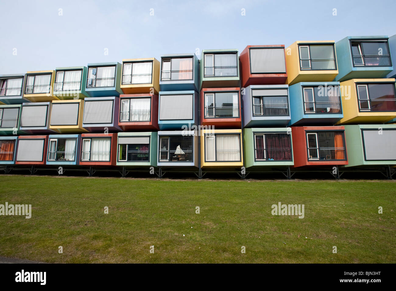 Spacebox modulare di alloggiamento dello studente all'Università di Utrecht nei Paesi Bassi; l'Architetto: Mart de Jong, Architectenbureau De Vijf Foto Stock