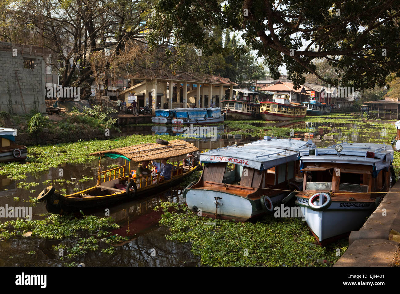 India Kerala, Alappuzha, (Alleppey) Nord Canal, turisti in piccoli shikara backwaters escursione turistica barca Foto Stock