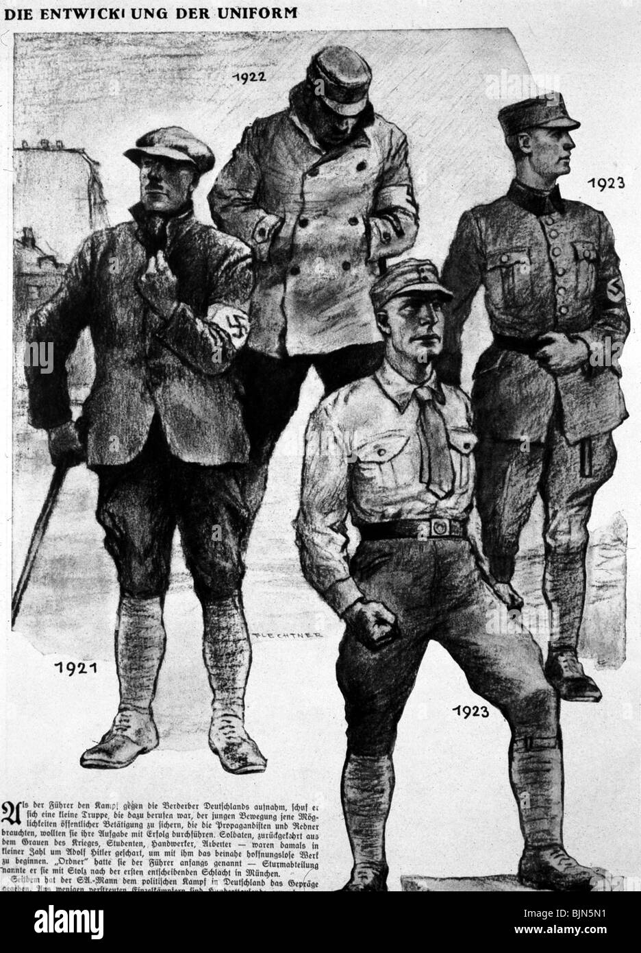 Nazionalsocialismo / nazismo, organizzazioni, Sturmabteilung (Stormtruppa), modifica dell'uniforme dal 1921 al 1923, disegno, intorno al 1934, Foto Stock