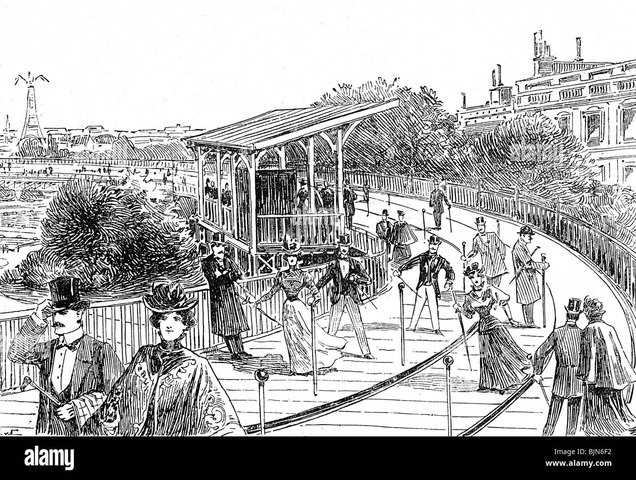 Mostre, esposizione mondiale, Parigi, 1900, Trottoir roulant (marciapiede volvente), incisione del legno dopo la foto, pubblicata in 'De Woche', n° 17, 26.4.1900, Foto Stock