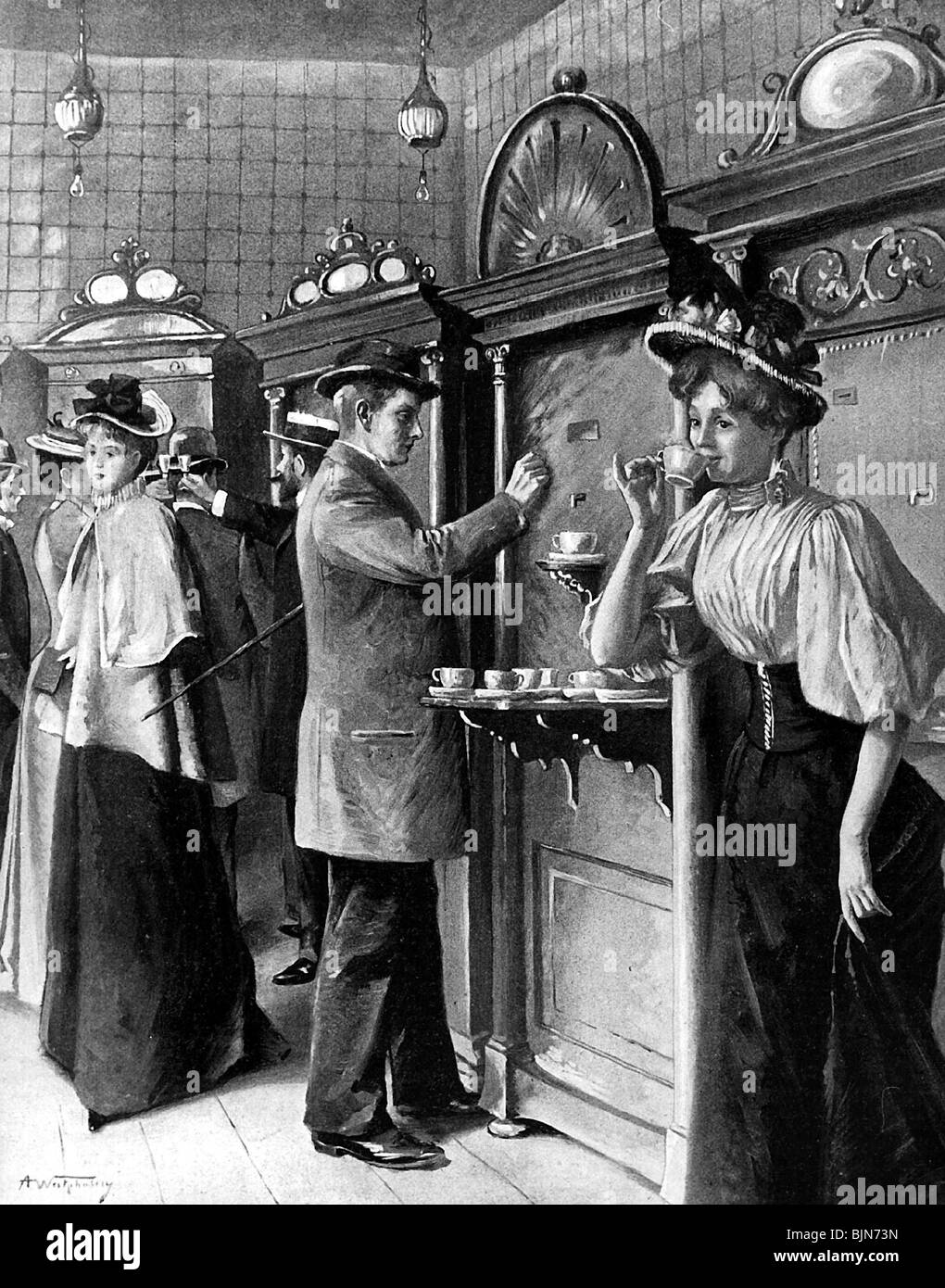 Gastronomia, ristorante, caffè, 'ristorante automatico', circa 1895, Foto Stock
