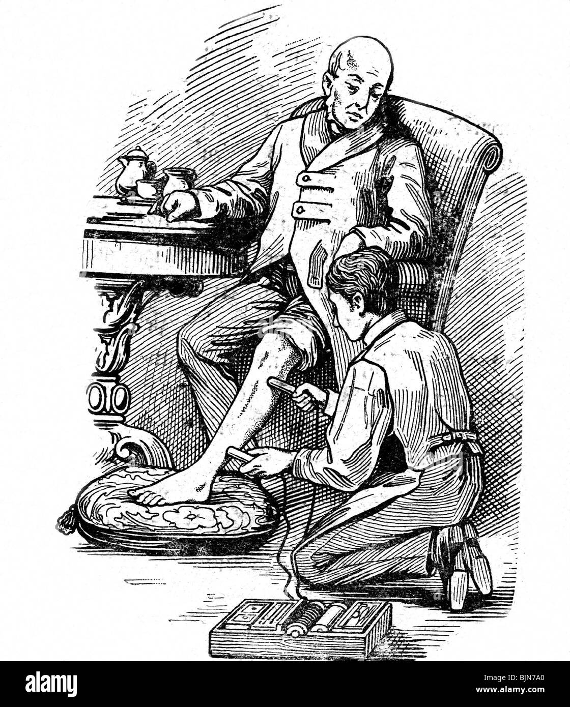 medicina, trattamenti, trattamento delle estremità paralizzate con elettricità, disegno, circa 1910, Foto Stock