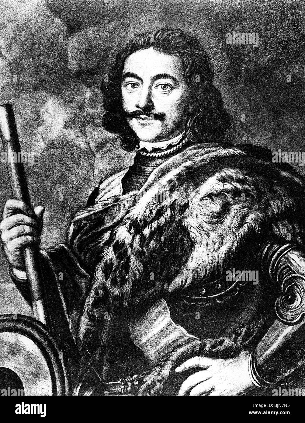 Peter i Alexeyevich 'il Grande', 9.6.1672 - 8.2.1725, imperatore di Russia 1682 - 1725, mezza lunghezza, mezzotinta di B. Vogel dopo Johann Kuetzky, Foto Stock