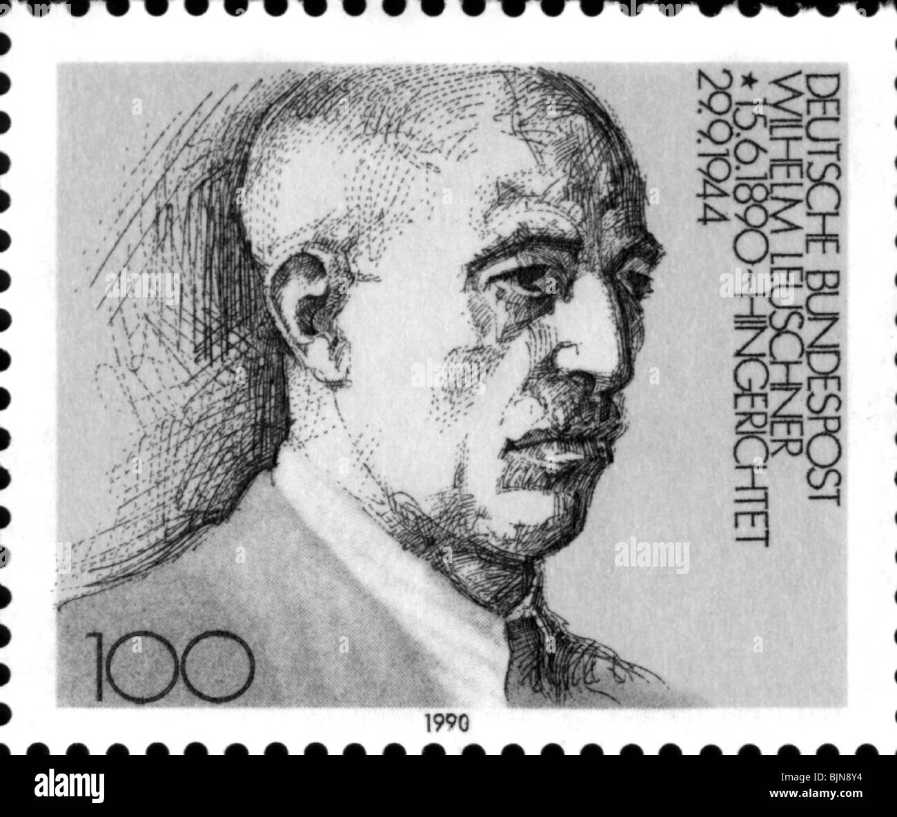 Leuschner, Wilhelm, 15.6.1888 - 29.9.1944, politico tedesco (DOCUP), sindacalista, posizionatore, ritratto su timbro, Deutsche Bundespost (ufficio postale federale tedesco), 1990, Foto Stock
