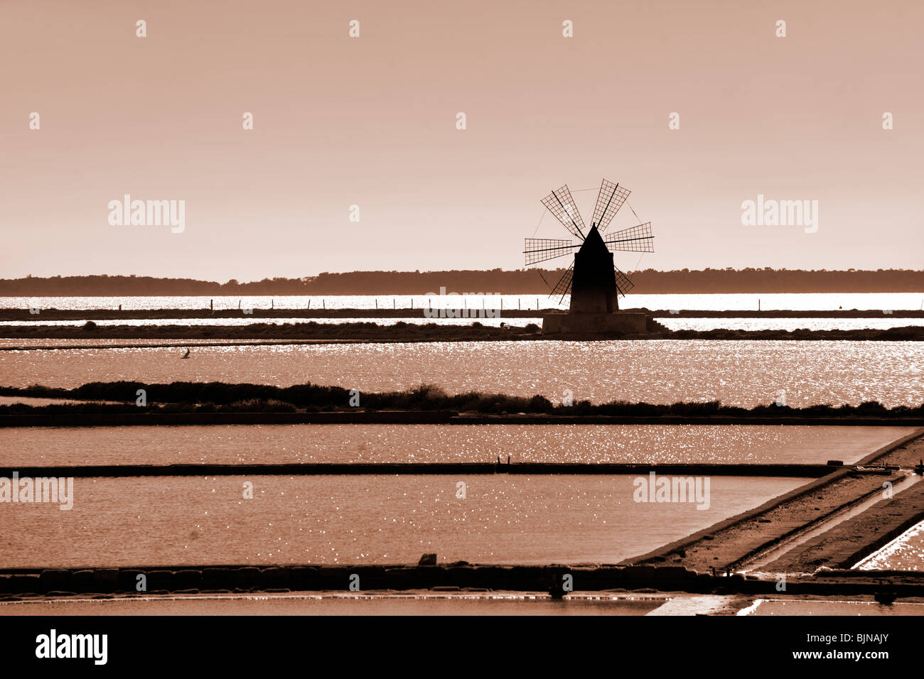 Saline nei pressi di Ettore Infesera windmill Masala Sicilia. travel stock foto Foto Stock