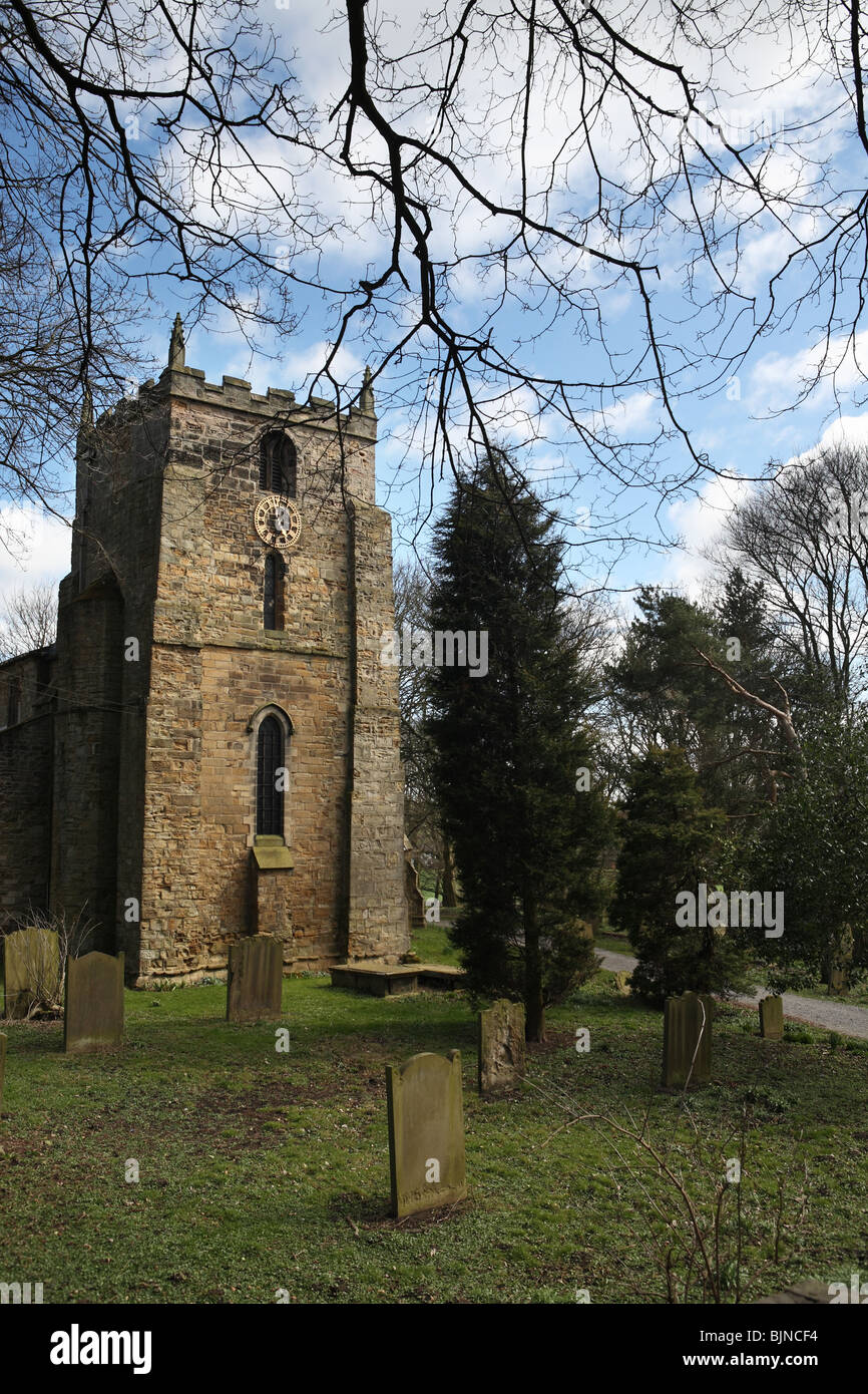 La torre di San Lorenzo chiesa Pittington, Co. Durham, England, Regno Unito Foto Stock