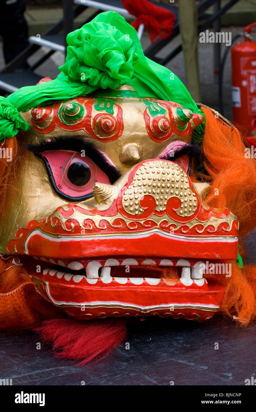Testa di drago nel nuovo anno cinese festival in Manchester REGNO UNITO Foto Stock