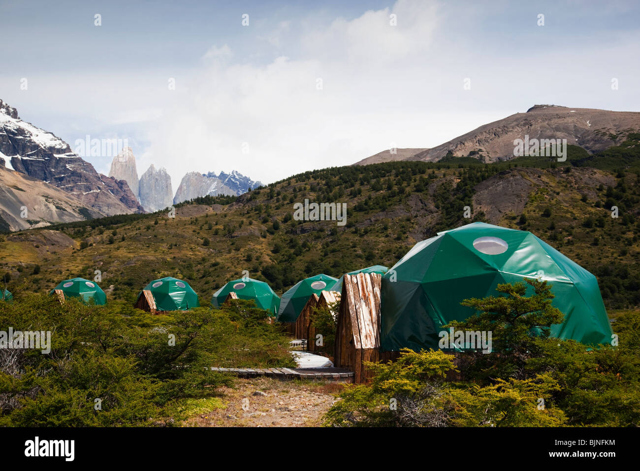 Ecocamp ai piedi del Parco Nazionale di Torres del Paine Foto Stock