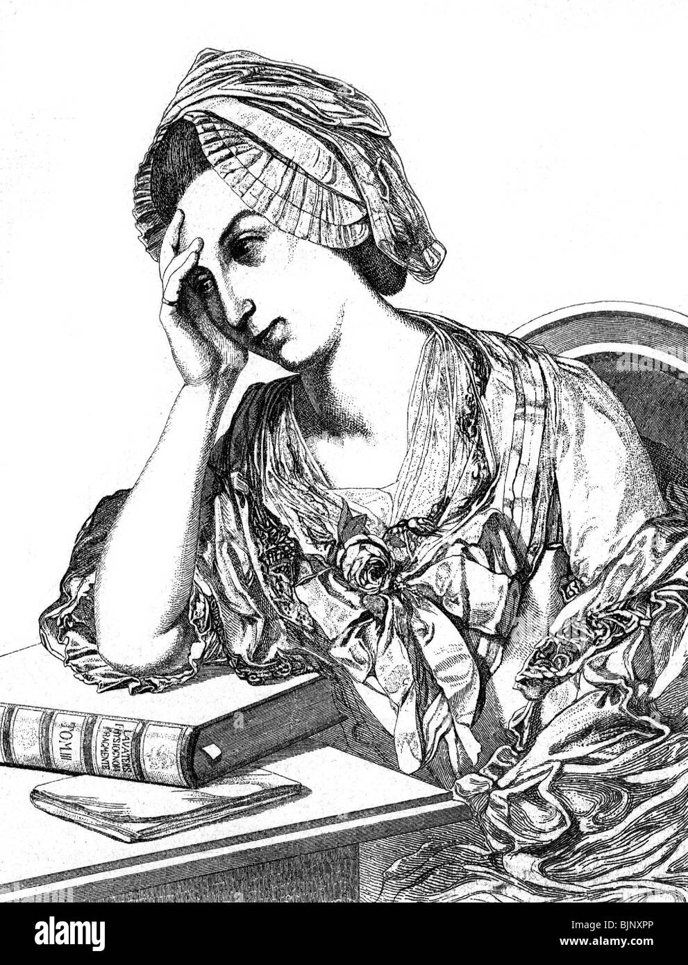 Goethe, Johann Wolfgang von, 28.8.1749 - 22.03.1832, poeta tedesco, la sua ragazza Barbara Schulthess, a mezza lunghezza, dopo la pittura di Tischbein, 'Neujahrsblatt 1888', pubblicata dalla Biblioteca di Stato di Zurigo, Foto Stock