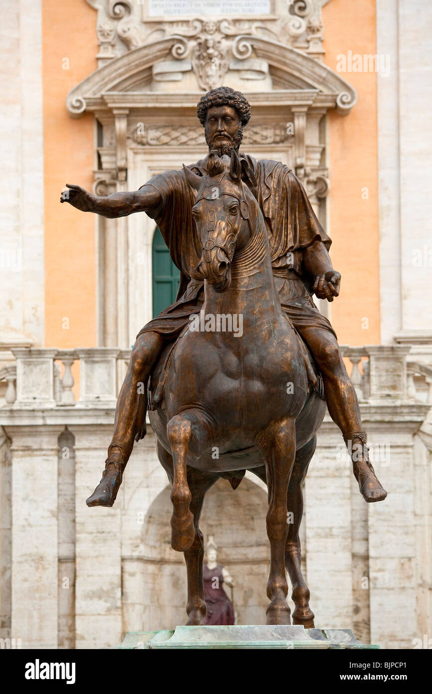 Roma, Piazza del Campidoglio (piazza Capitolina), la statua equestre di Marco Aurelio Foto Stock